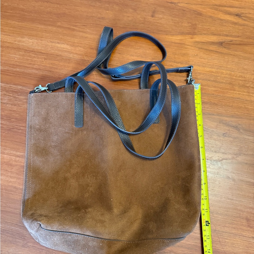 Brown Faux Suede Tote Bag with Brown Straps - Picture 6 of 6